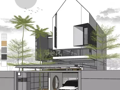 3D Model Modern Minimalist 2 Story House in Contemporary Style 3D model
