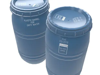 Game-ready Plastic Barrel - clean and dirty - blue Low-poly 3D model
