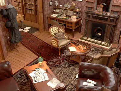 221b Baker Street Consulting Room and Victorian London Asset Pak 3D model