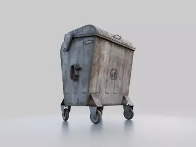TRASH BIN WITH RIGGED LID FROM 1980s 400 LITERS RIGGED Low-poly 3D model
