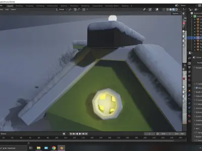 Foggy winter house Low-poly 3D model