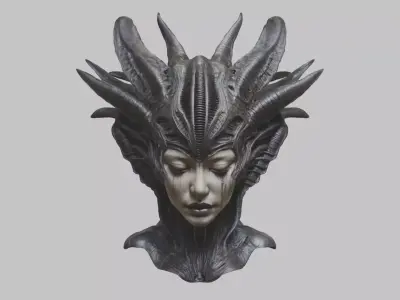 Ethereal HR Giger Inspired Woman Head Bust Low-poly 3D model