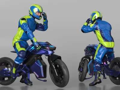  Racer on Futuristic Motorcycle 