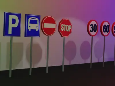 Traffic Signs Low Poly 3D Models  Low-poly 3D model