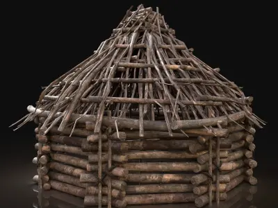 Next Gen AAA Forest Shelter Hut made of sticks and logs Low-poly 3D model