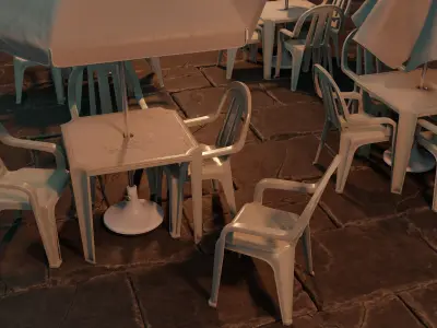 table chair and sunshade  3D Model Pack