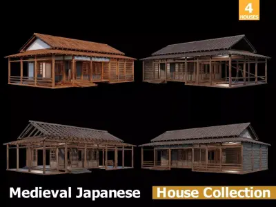 Medieval  Japanese Houses  - 4K Textures Game Ready Low-poly 3D model purchase