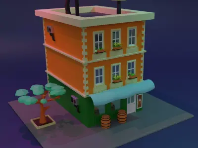 Apartament building Low-poly 3D model