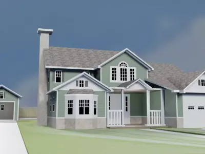 Craftsman House With a Pool and Garage  3D model