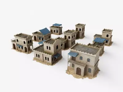 Collection of Oriental Buildings Low-poly 3D model