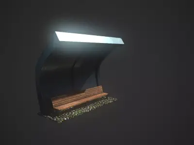  Low-Poly Bus Stop Bench Low-poly 3D model