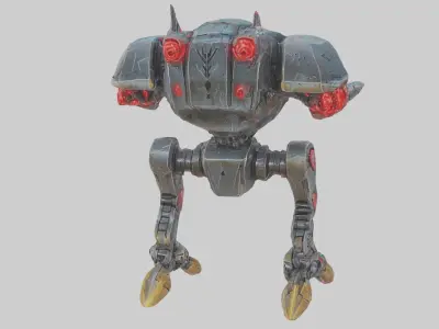 Battle robot character with gun Low-poly 3D model