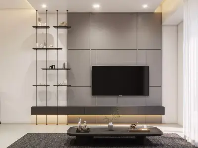 Modern 1 Bedroom Apartment  Complete Interior 3D Scene  3D model