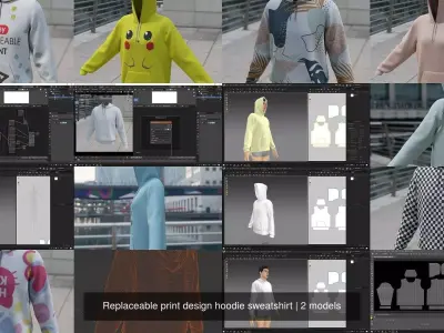 Replaceable print design hoodie sweatshirt 3D Model Pack