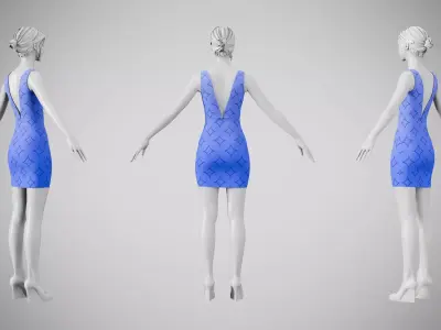 Dress 34 Very Light Blue With Design Low-poly 3D model