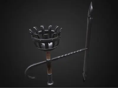 Torch iron candle holder with handle Low-poly 3D model