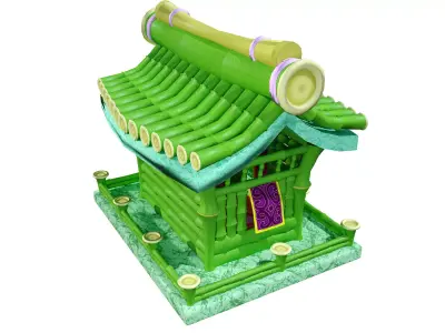 Stylized Bamboo Pavilion Shop - Game-Ready Modular Building 3D model