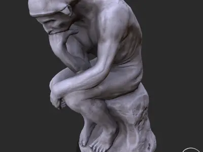 The Thinker Pbr statue of Low-poly 3D model