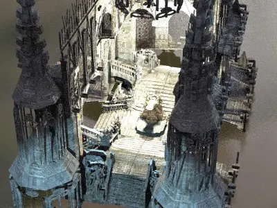 Dark Gothic Cathedral Dagon Architecture with interior 1 3D model