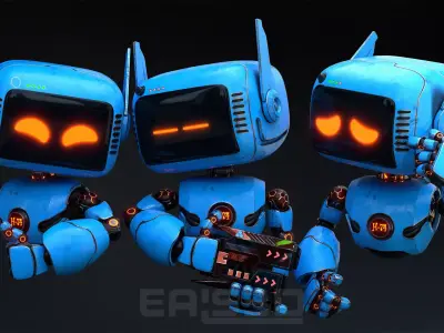 Cute Robot H-74 Blue 3D model