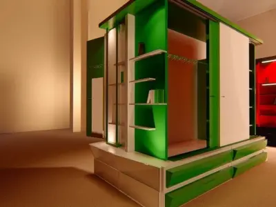 wardrobe and bed design 2 green and white  3D model