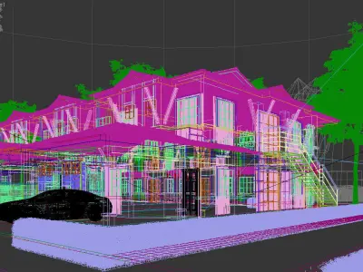 Tropical Suburban Terrace House 3D Scene Low-poly 3D model