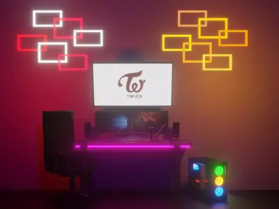 Gaming Room Setup Model Low-poly 3D model