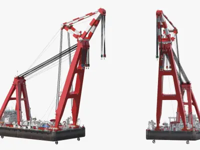  Marine Crane Lift Vessel on Water 