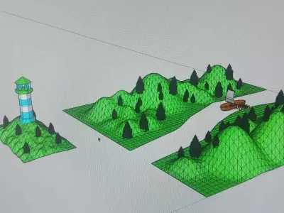 an island with a boat and a lighthouse 3D model