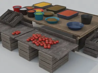 Low Poly Medieval Market Low-poly 3D model