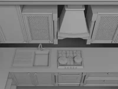 Kitchen set with stove and sink 3D model