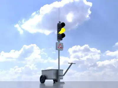 Mobile construction site traffic light Yellow Low-poly 3D model