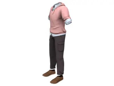 Men Manga Style Semi Casual Outfit Top Shirt Pants Shoes Low-poly 3D model