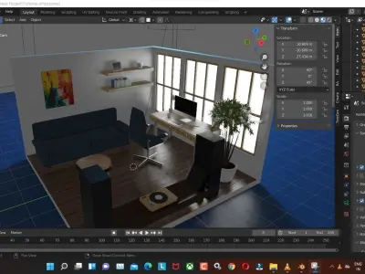 home-office low poly model render in blender Low-poly 3D model