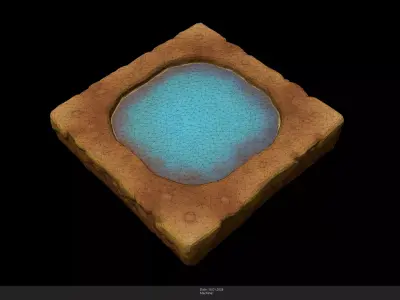 Stylized Water Puddle Tile Game Ready - AI Low-poly 3D model