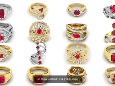 55 Ruby Cocktail Ring  3D Model Pack
