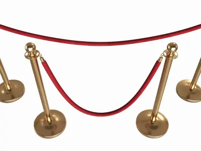Barrier post classic with velvet rope 3D model