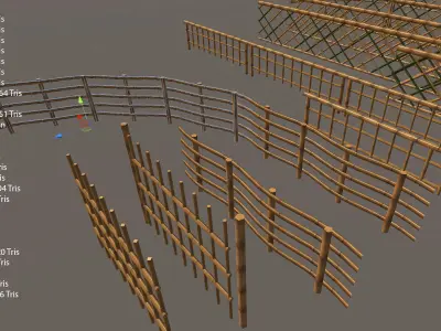 Bamboo japanese fence Low-poly 3D model