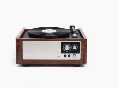 Vintage Record Player with Wooden Exterior and Rotary Dial Texture
