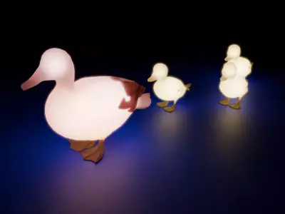 Indirect lighting of a parent and child duck 3D model