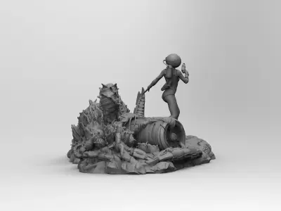 Beautiful Space Alien Girl on Wild Planet Sci-Fi Miniature 3D print model
