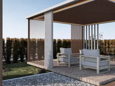 Modern Pool Lounge and Gazebo  Scene 3D model