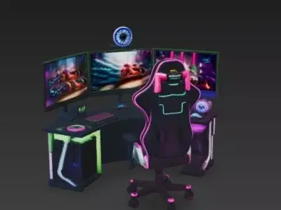 Next-Gen RGB Corner Gaming Setup 3D Model - LED Gam  Accessories 3D model
