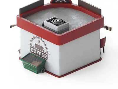 Coffee House Cafe Building cartoon Low-poly 3D model Low-poly 3D model