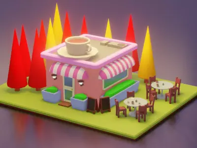 Low poly Coffee shop  Low-poly 3D model