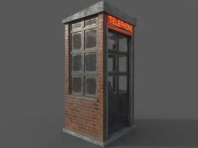 Old Brick Telephone Booth PBR Low-Poly 3D Game Ready Model  Low-poly 3D model