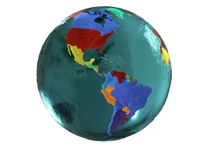 Earth Water 3D Globe Countries with Names Low-poly 3D model
