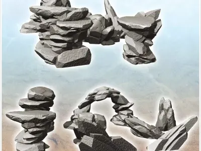 Set of desert and martian rocks 6 - Future Sci-Fi SF Post apocal 3D print model