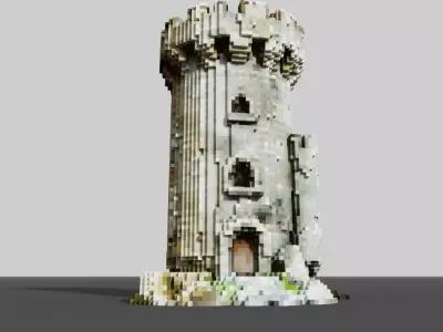 High Detail Voxel Medieval Round Tower Low-poly 3D model