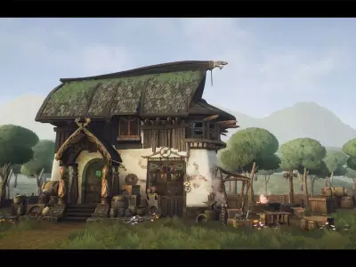 Stylized Viking Hut Low-poly 3D model